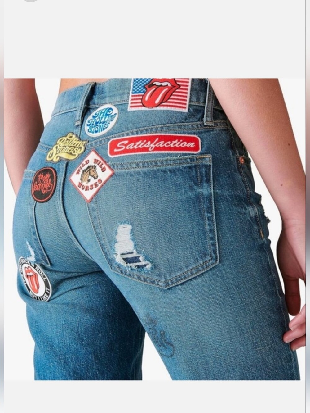 Rare Retro Lucky Brand Denim jeans with Rolling Stones Patches